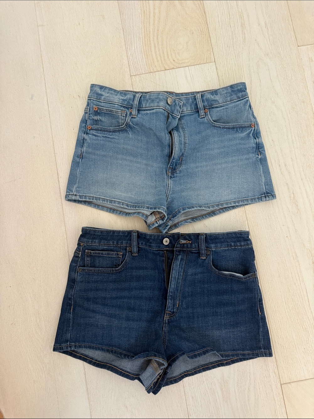 American Eagle Outfitters Women's Denim Shorts — Light Blue & Dark Blue